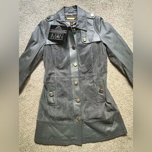 NWT IMAN Gray Leather Trench Coat (S)